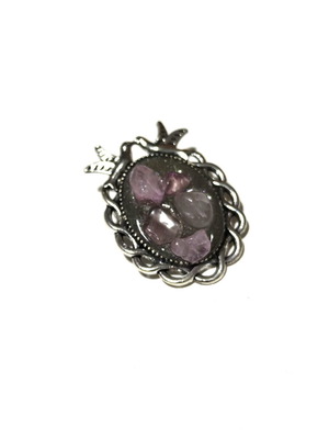 Vintage style brooch with pink quartz like new, romantic birds design