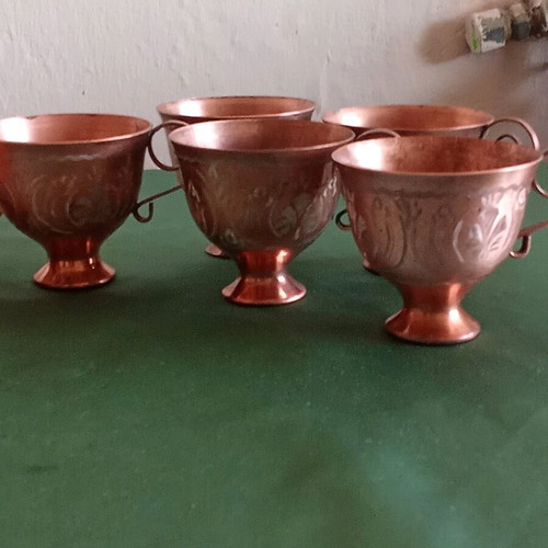 Copper coffee cups and jug set with two rakia cups like new