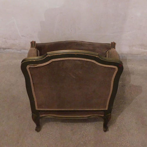 Wooden armchair vintage used with velvet upholstery