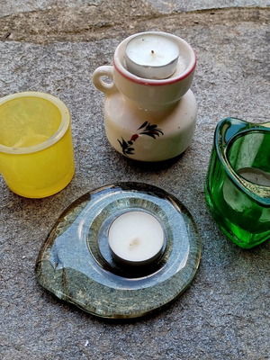 Set of various tealight holders, three glass and one ceramic
