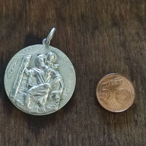 Silver Saint Christopher Medal 900 Antique Like New Collectible