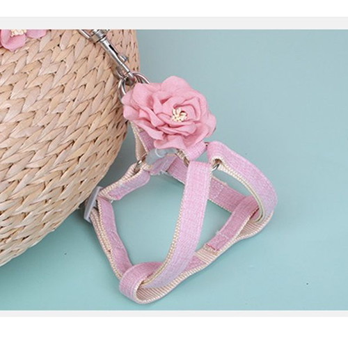 Dog Harness and Leash Pink Flower Bloom Set new M