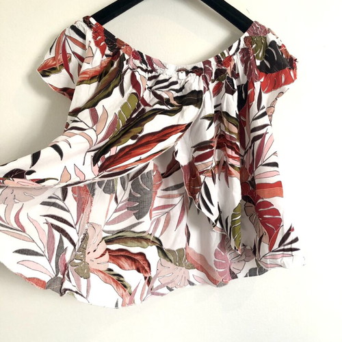 Enzzo Printed Top with Off-Shoulder and Crossover Back, New