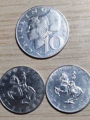 Austria silver coins used 10 schilling 1958, 5 schilling 1961, 1966