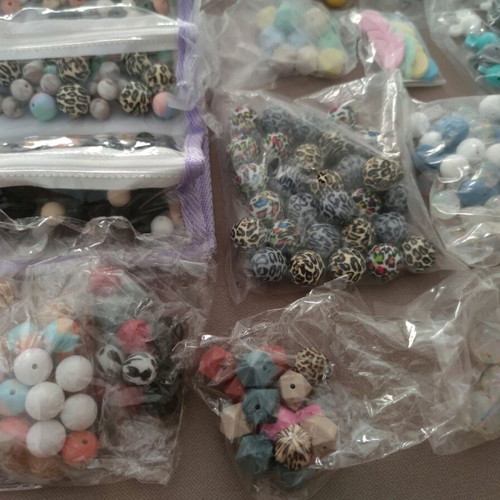 Silicone beads unused with clips and cords for jewelry making
