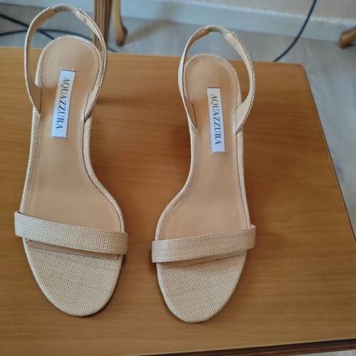 Aquazzura So Nude 50 Snake-Effect Leather Slingback Sandals like new, beige