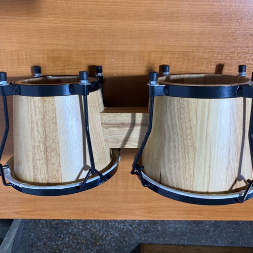 Wooden drum with genuine leather, diameter 20 and 18 cm, height 17 cm, new