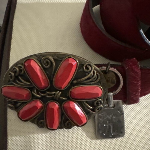 Pony skin leather women's belt like new, red