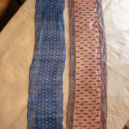 Set of 2 women's scarves used, blue with wear and pink floral