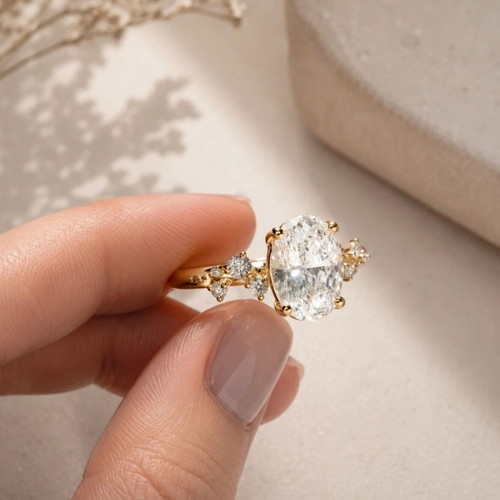 Silver 925 gold-plated ring with oval zircon, 16.9 mm