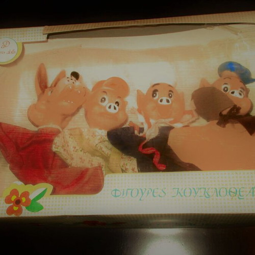 Plastic puppet theater figures The Three Little Pigs 70s new