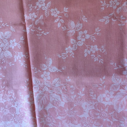 Vintage square tablecloth 1.44x1.44 m, pink floral damask