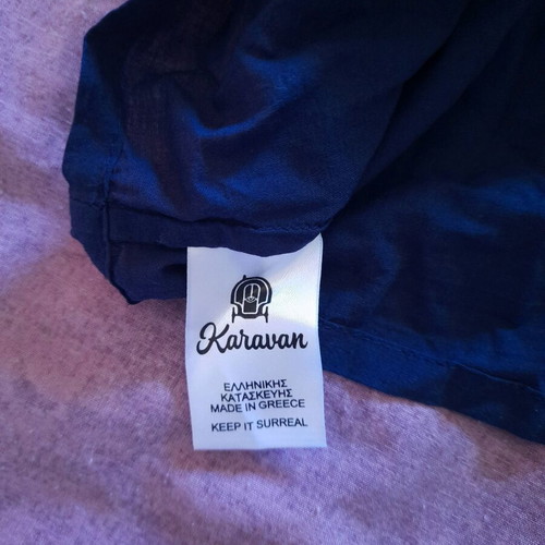 Karavan cropped shirt with balloon sleeves new, navy blue