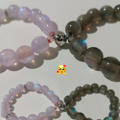 Bracelets with holographic beads and magnetic heart, new