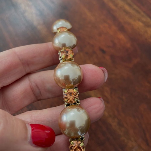 Hairband new with beige pearls and apricot faux crystals