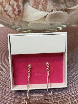 Silver 925 Earrings with Double Chains and Beads, Like New