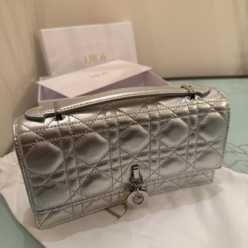 Dior My Dior Mini Bag, iridescent metallic silver cannage lambskin