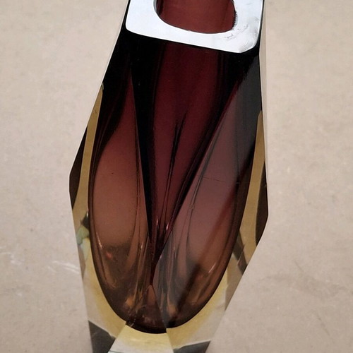 Murano sommerso vase 16 cm, brown grenat, yellow and clear