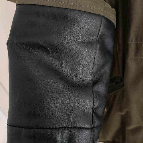 Stradivarius Parka jacket used khaki with fur hood and leather details