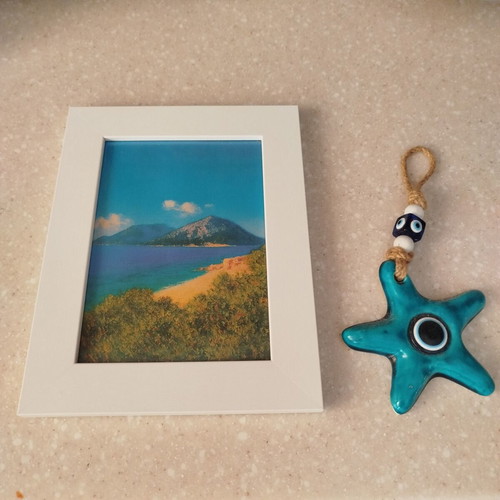 Fine Art Print 'Morning Agrilia' Beach Scene with White Frame, New