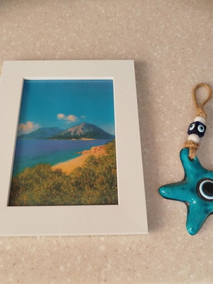 Fine Art Print 'Morning Agrilia' Beach Scene with White Frame, New