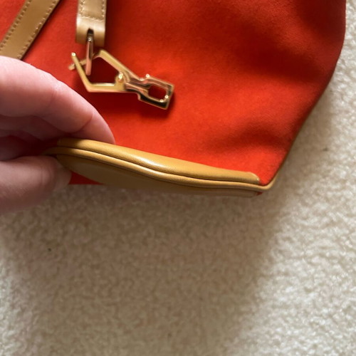 Gucci vintage shoulder bag orange, new, leather and suede with bamboo handle