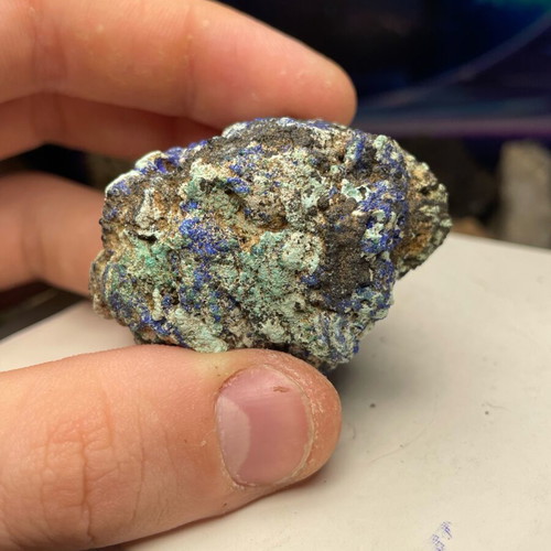 Mineral sample new from Lavrio with azurite, malachite, gypsum, goethite, limonite