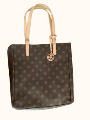 Shoulder Tote Bag used, brown with embossed pattern and adjustable straps