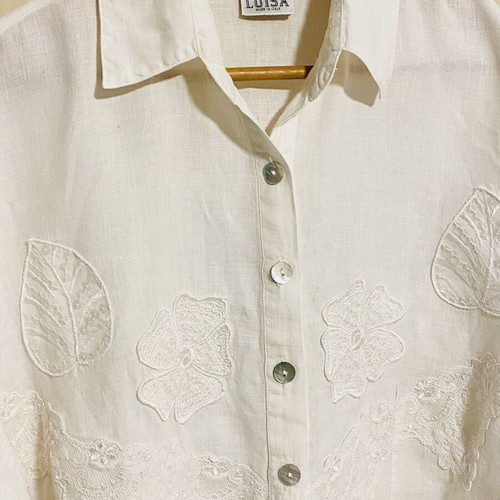 Luisa Oversized Linen Shirt white, new, 3/4 sleeve