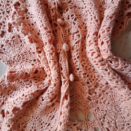 Crochet cardigan XL new, peach color with floral motifs
