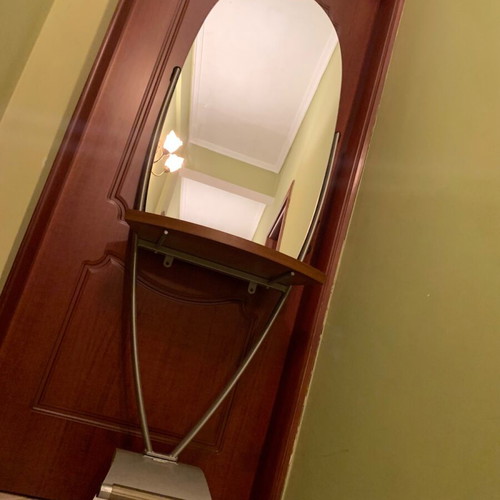 Hair Salon Console Mirrors like new, modern, with wooden shelf and metal base, 2 pcs