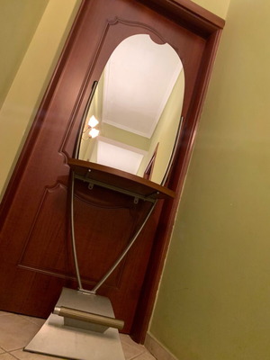 Hair Salon Console Mirrors like new, modern, with wooden shelf and metal base, 2 pcs