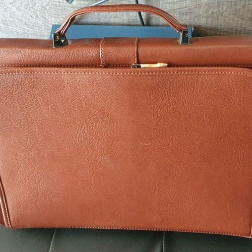 Amig brown briefcase new 4 compartments with strap and lock