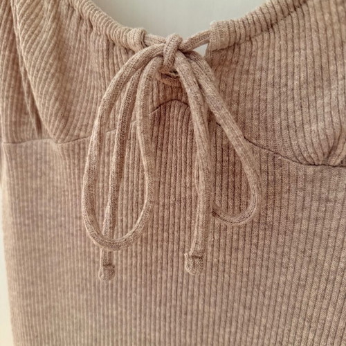 Bershka mini dress beige with adjustable bust cord, size S