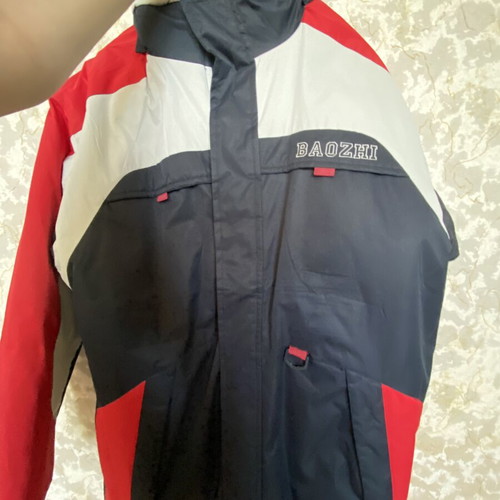 Men's thick jacket, white and red