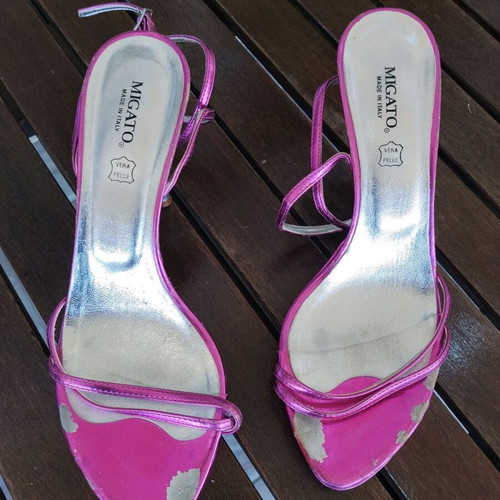 Migato pink leather sandals used, high heel, size 38