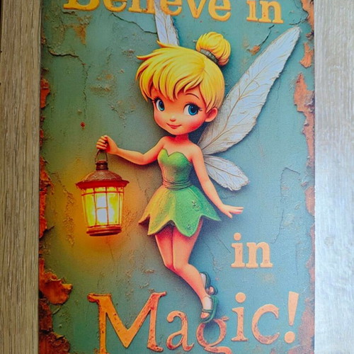 Metal sign Tinkerbell Believe in Magic like new