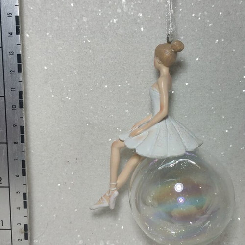 Ballerina ornament in glass ball, hanging decoration