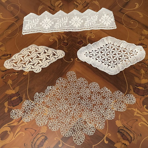 Set of 4 handmade traditional crochet doilies used