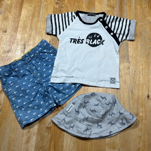 Yellowsub t-shirt set 6/9 with mandarino shorts 74-9m and Minene hat like new