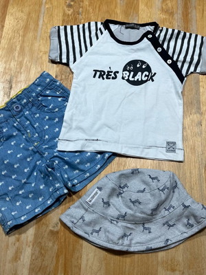 Yellowsub t-shirt set 6/9 with mandarino shorts 74-9m and Minene hat like new