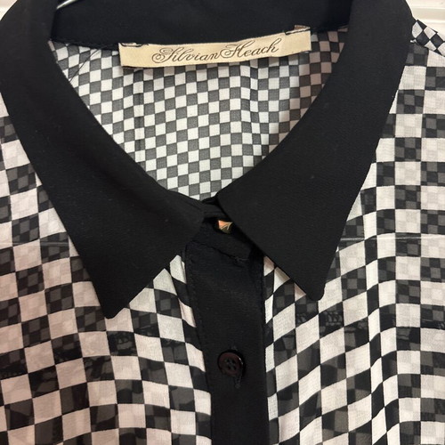 Silvian Heach asymmetrical checkered shirt like new, white and black