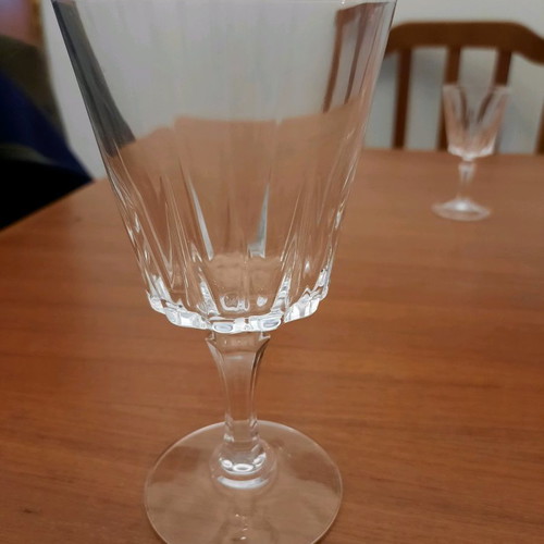 Crystal glassware set used with 11 water glasses, 12 wine glasses, 12 liqueur glasses