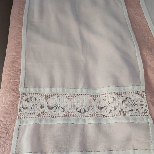 Handmade set of two white table runners, new, linen fabric