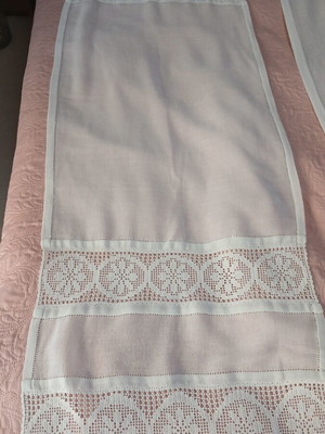 Handmade set of two white table runners, new, linen fabric