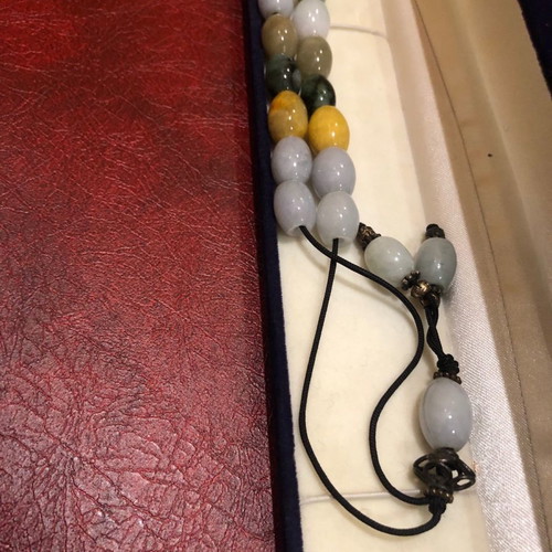 Worry beads with nephrite and pink agate beads