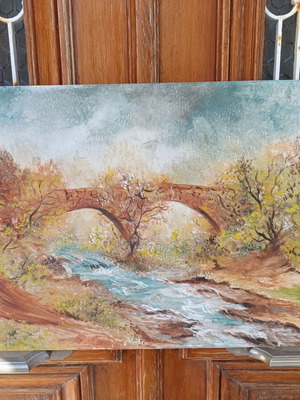 Gefyri tou Erotas painting used, vintage autumn landscape