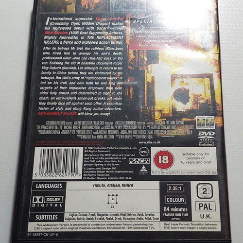 The Replacement Killers Collectors Edition DVD like new, Region 2 Pal, subtitles