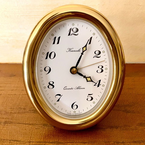 Kienzle Quartz Alarm Desk Clock New Oval Gold-Tone Polished Brass