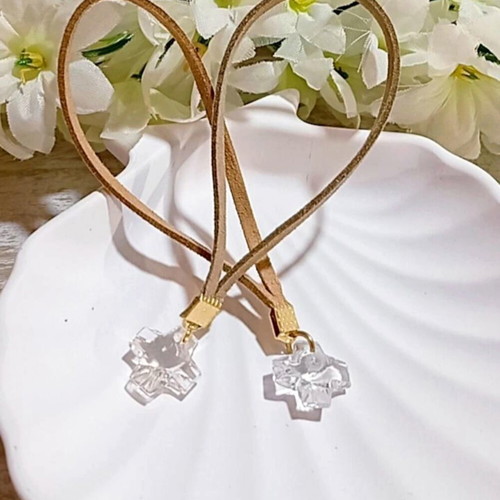 Handmade martyrika with suede cord and transparent crystallized cross, made to order